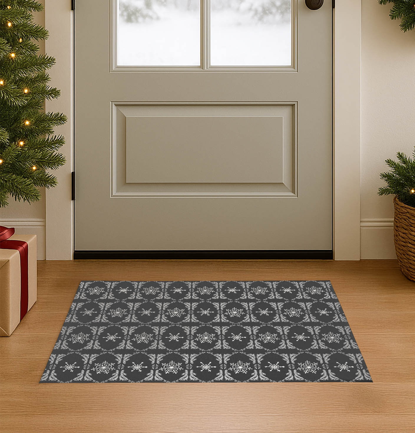 Snowflake Block Print Seasonal Indoor Doormat