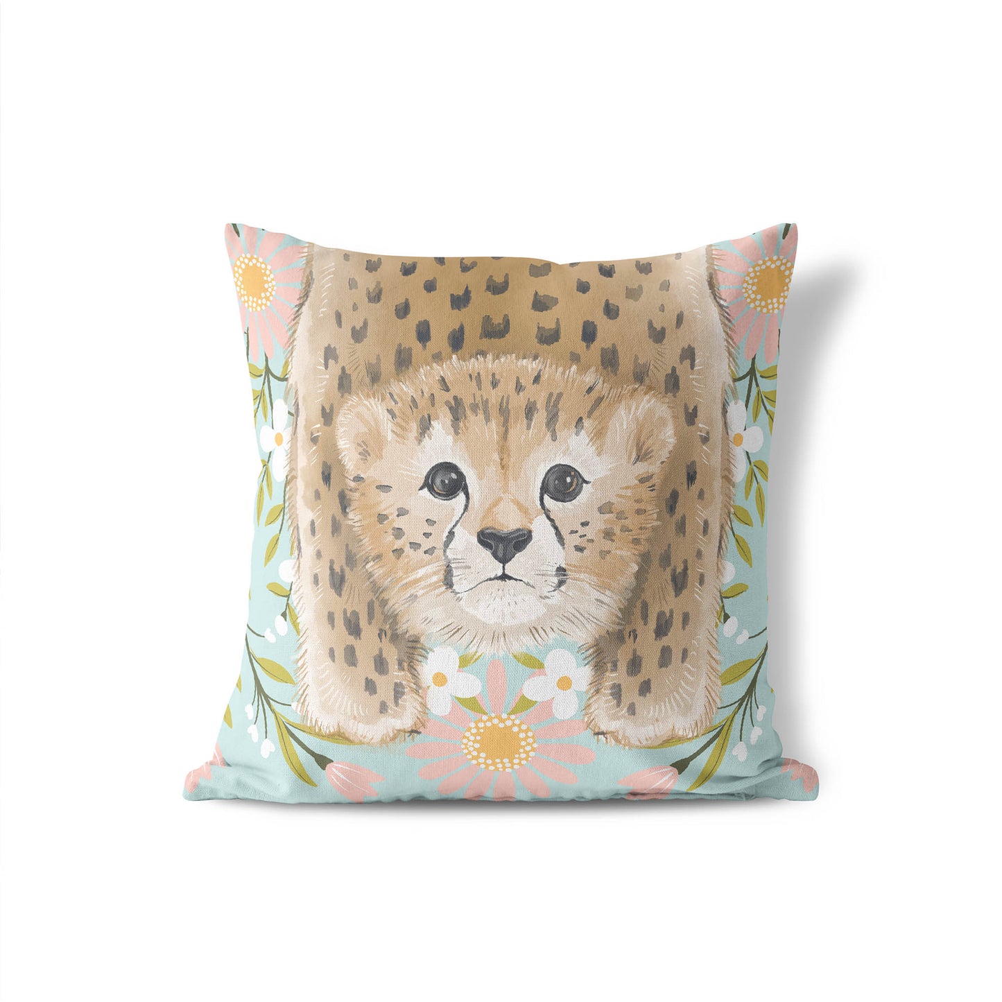 Lil Lying Leopard Flowers Throw Pillow