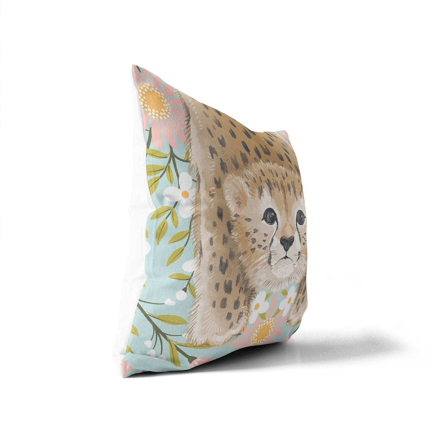 Lil Lying Leopard Flowers Throw Pillow