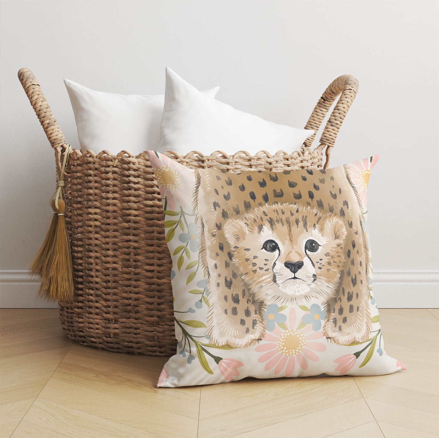 Lil Lying Leopard Flowers Throw Pillow
