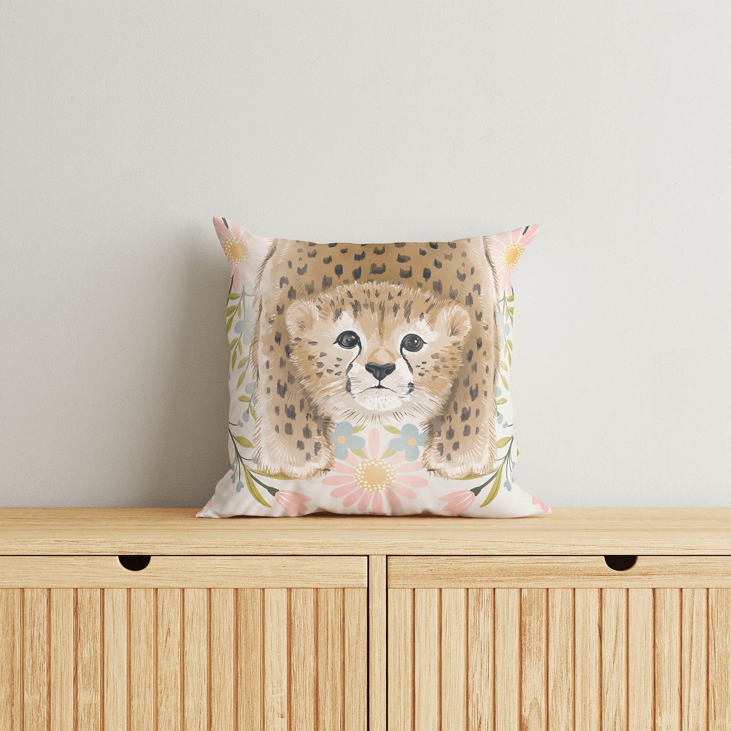 Lil Lying Leopard Flowers Throw Pillow