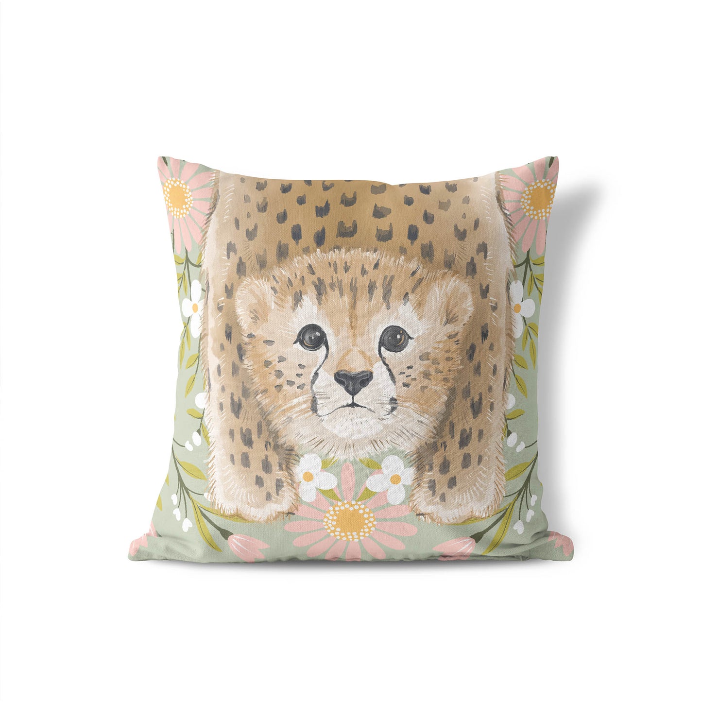 Lil Lying Leopard Flowers Throw Pillow