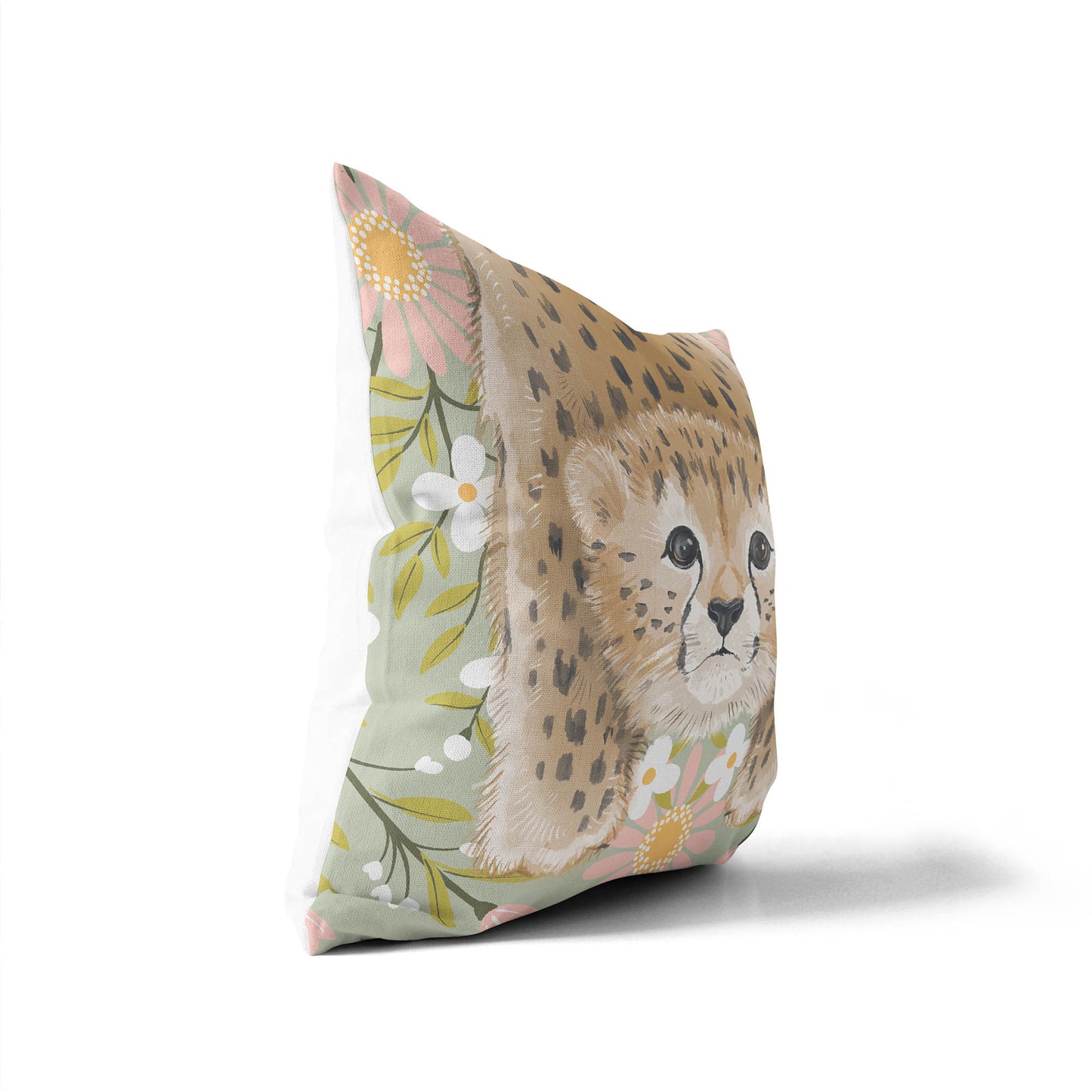 Lil Lying Leopard Flowers Throw Pillow