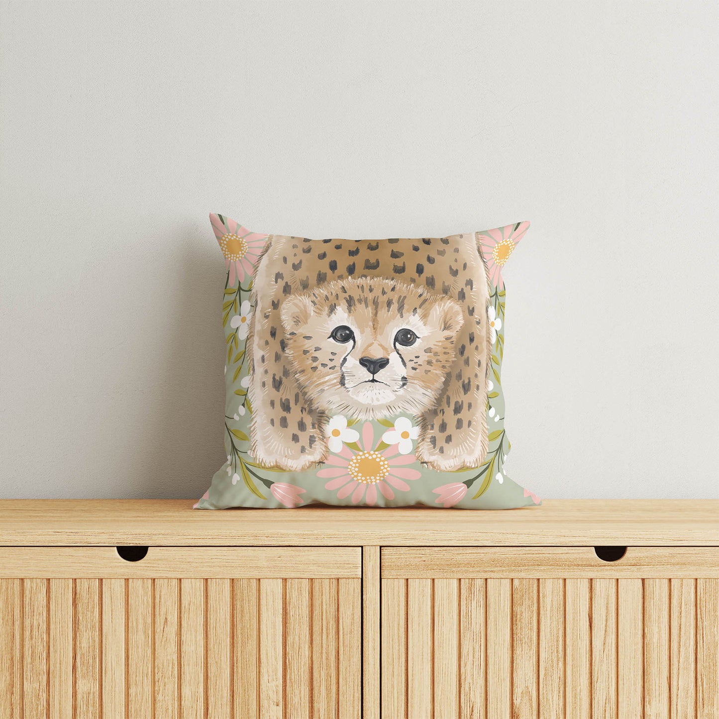 Lil Lying Leopard Flowers Throw Pillow