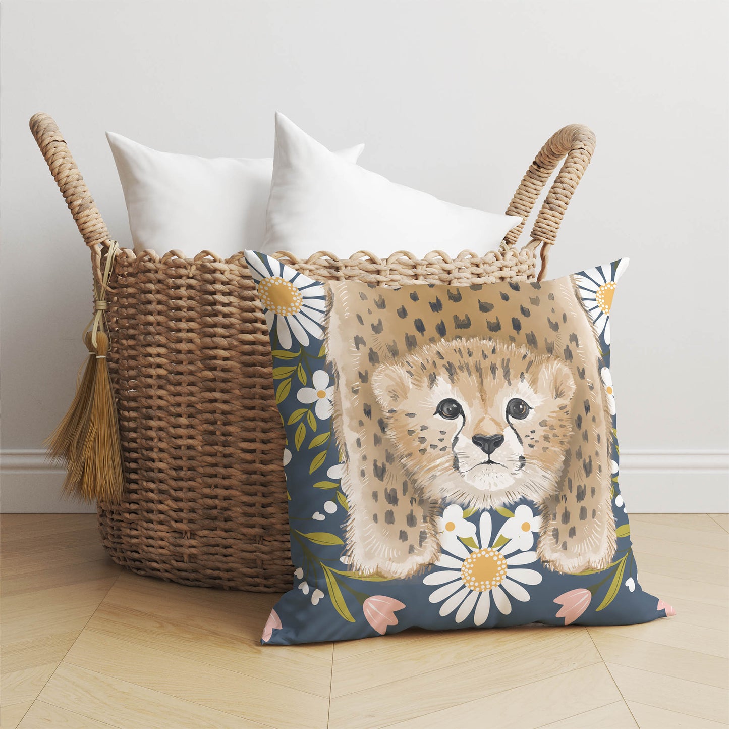 Lil Lying Leopard Flowers Throw Pillow