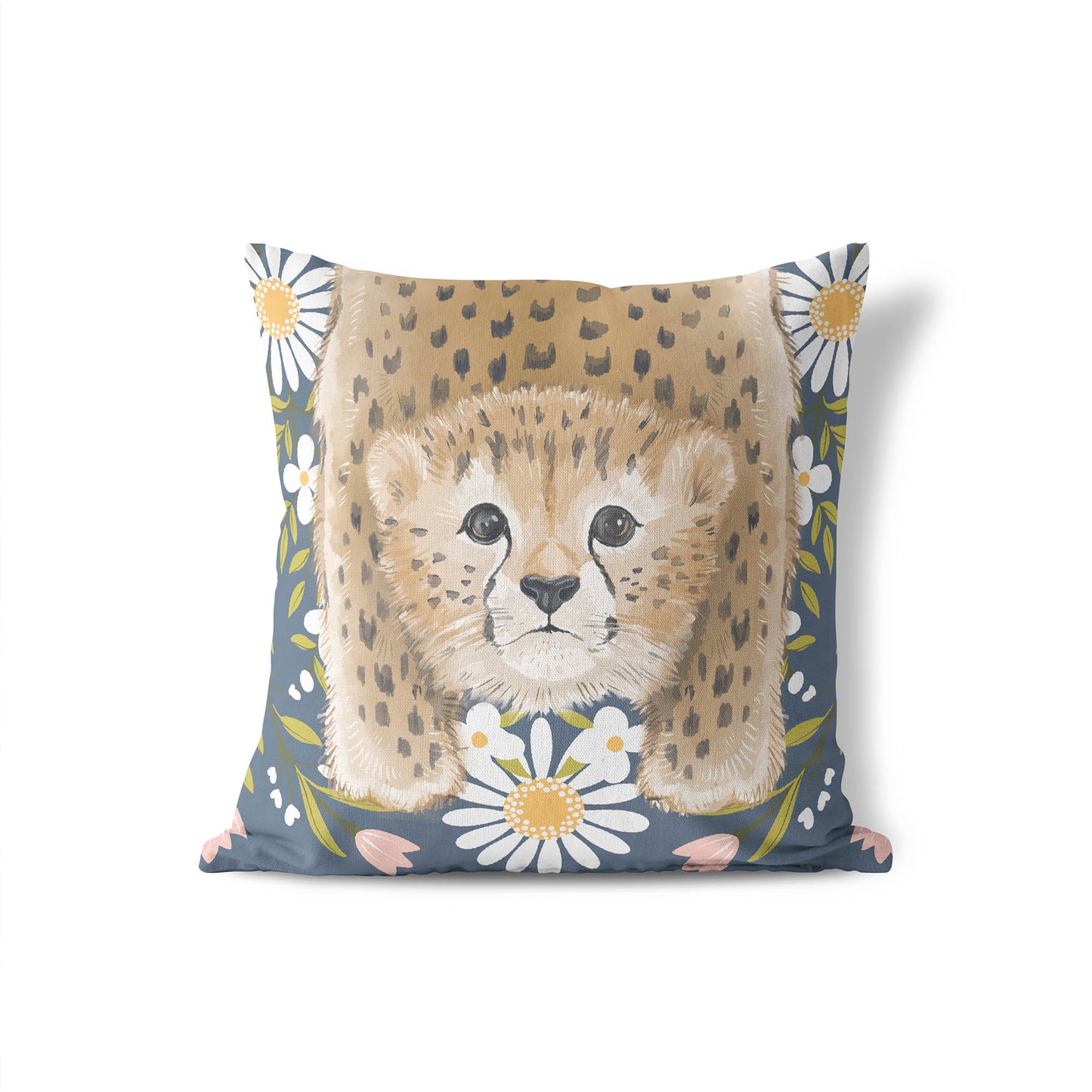 Lil Lying Leopard Flowers Throw Pillow