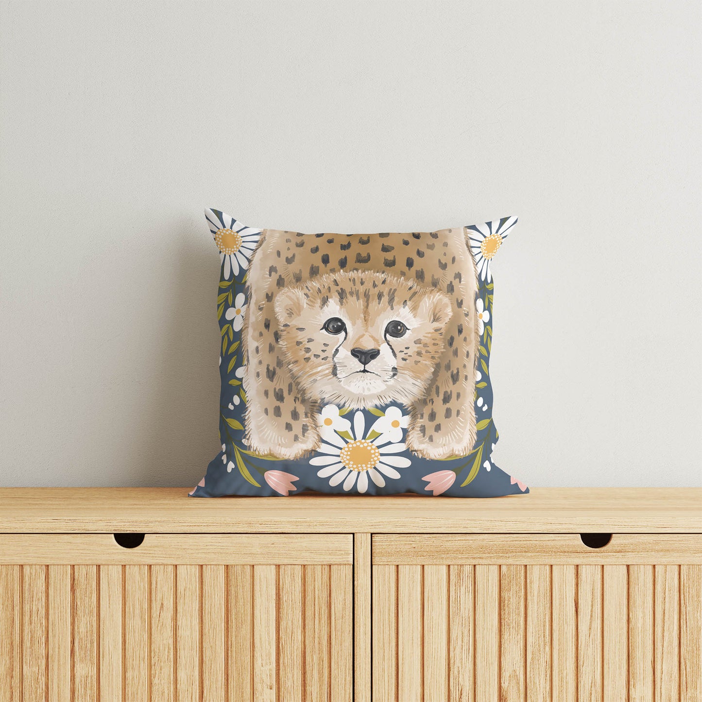 Lil Lying Leopard Flowers Throw Pillow