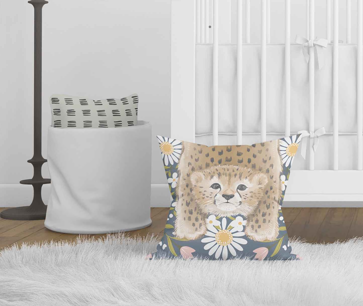 Lil Lying Leopard Flowers Throw Pillow