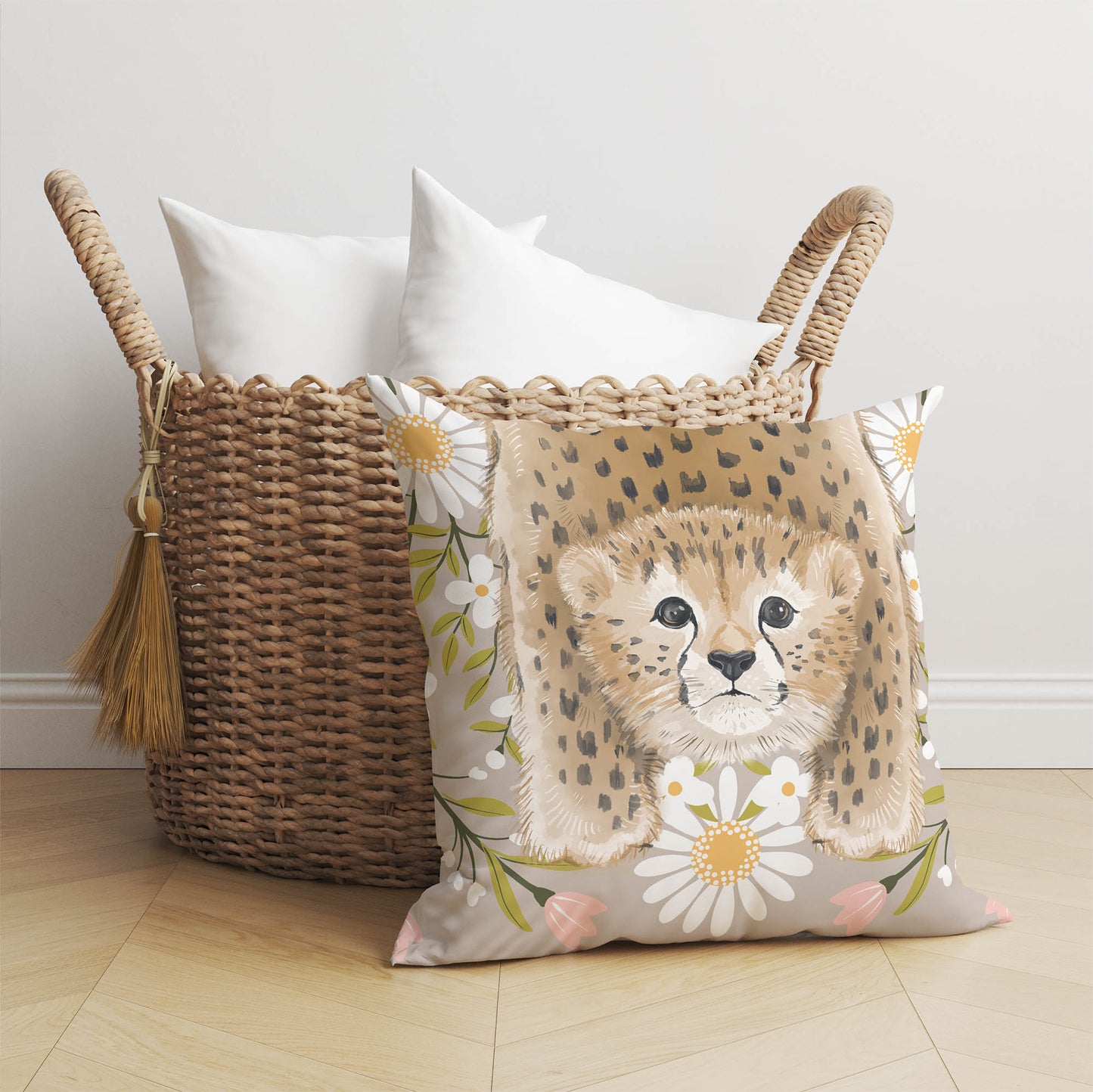Lil Lying Leopard Flowers Throw Pillow
