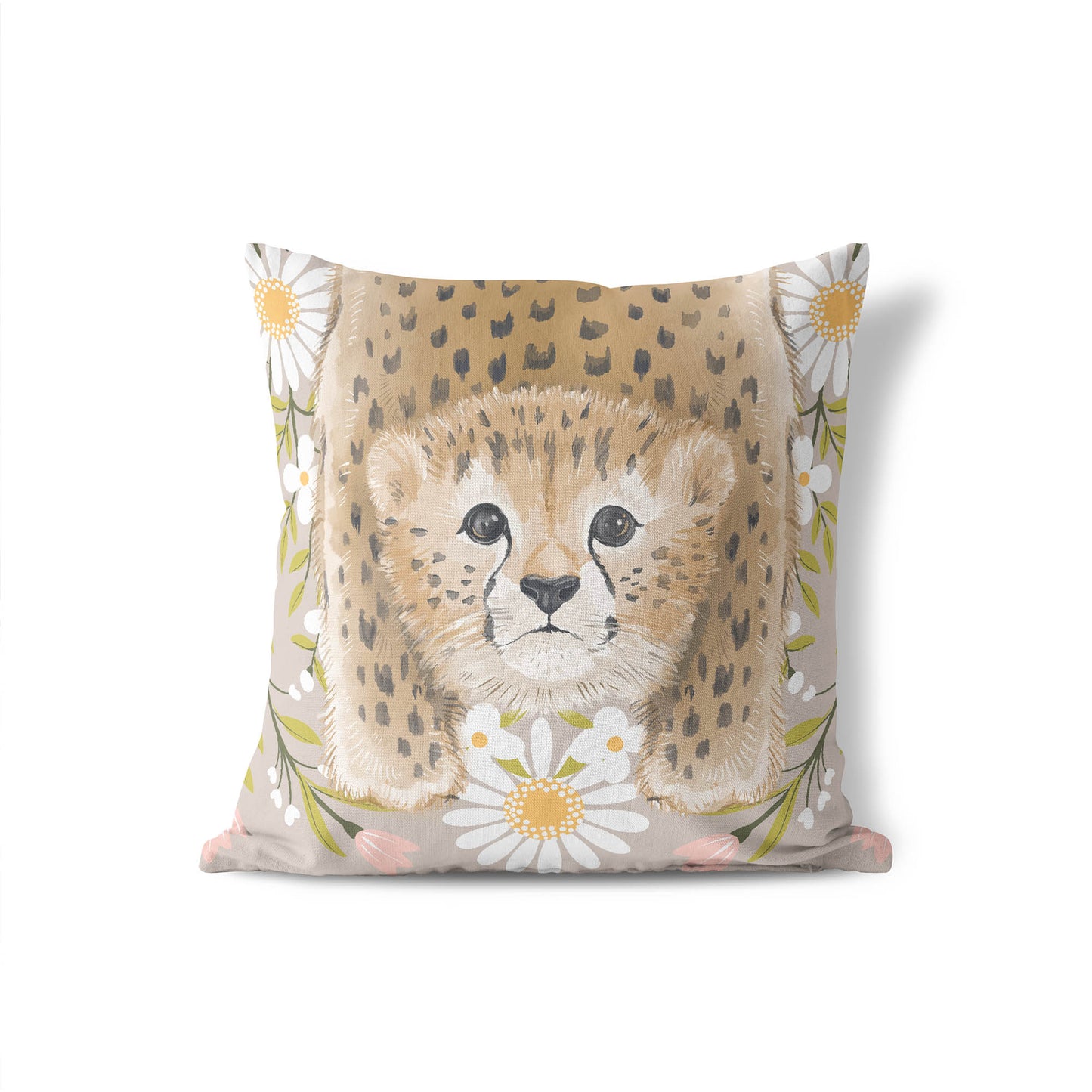 Lil Lying Leopard Flowers Throw Pillow