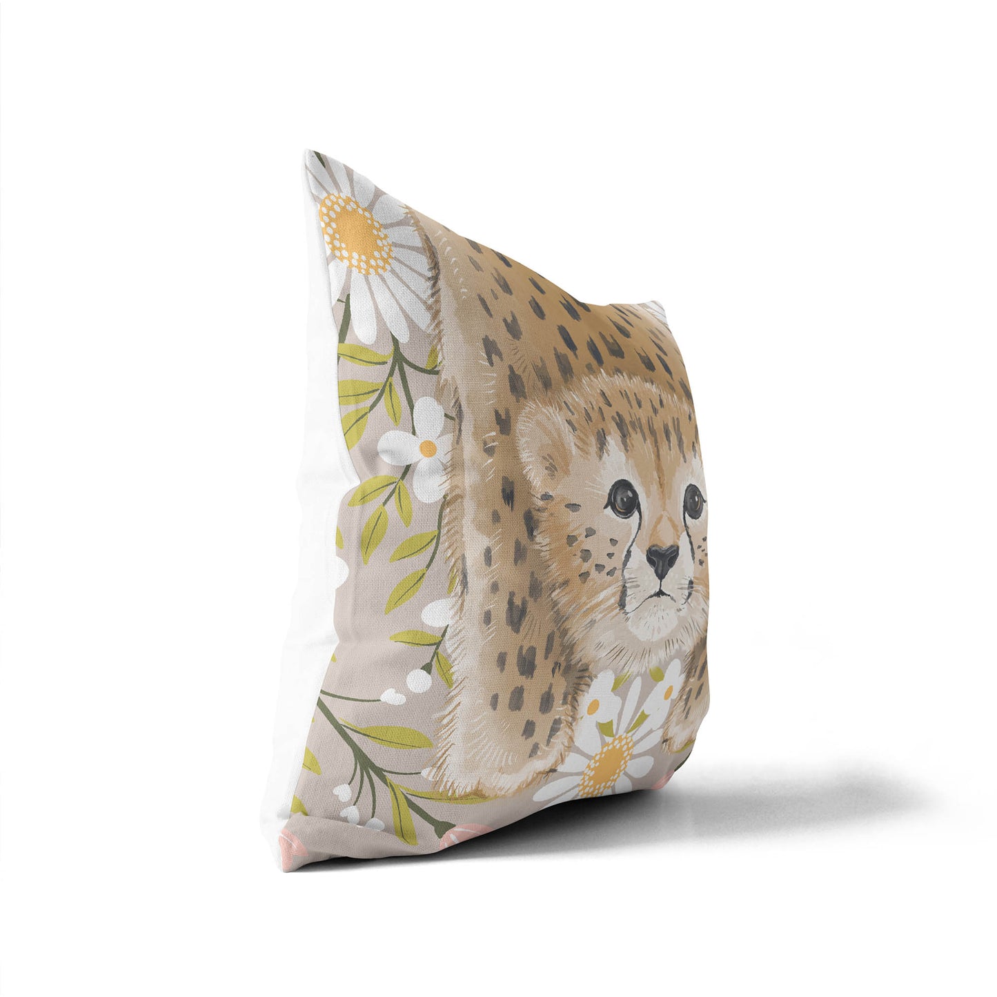 Lil Lying Leopard Flowers Throw Pillow