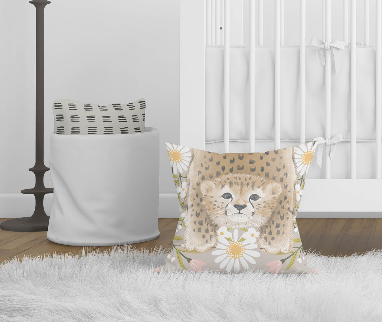 Lil Lying Leopard Flowers Throw Pillow
