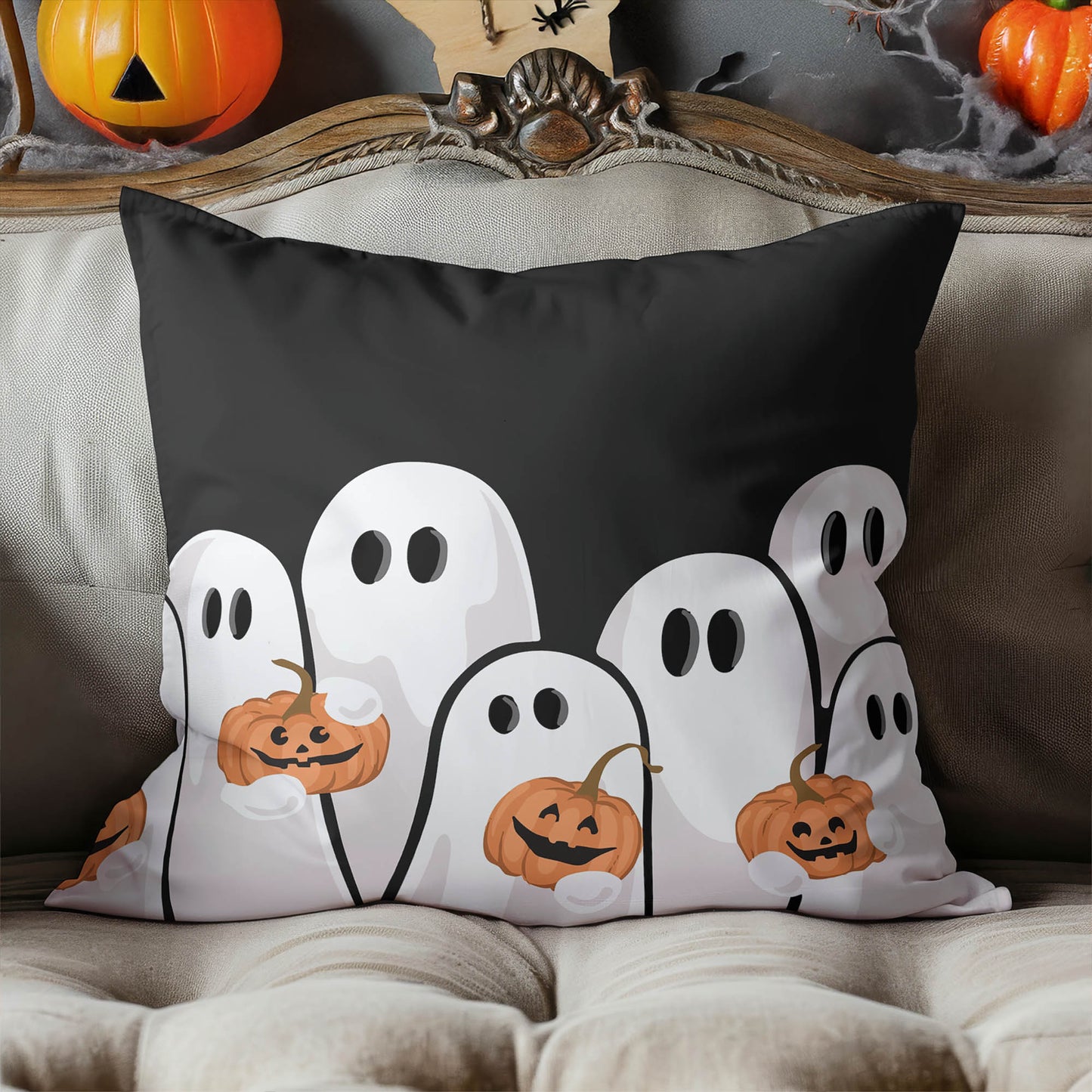 Ghosts & Pumpkins Decorative Seasonal Throw Pillow