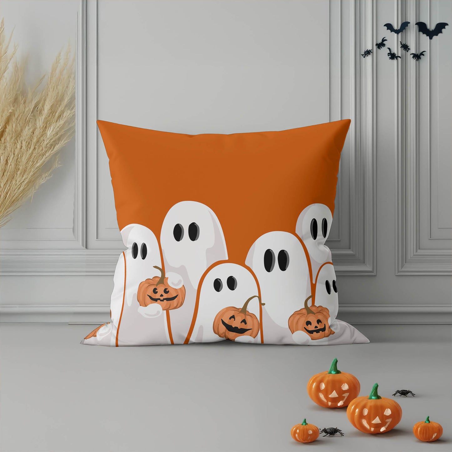 Ghosts & Pumpkins Decorative Seasonal Throw Pillow