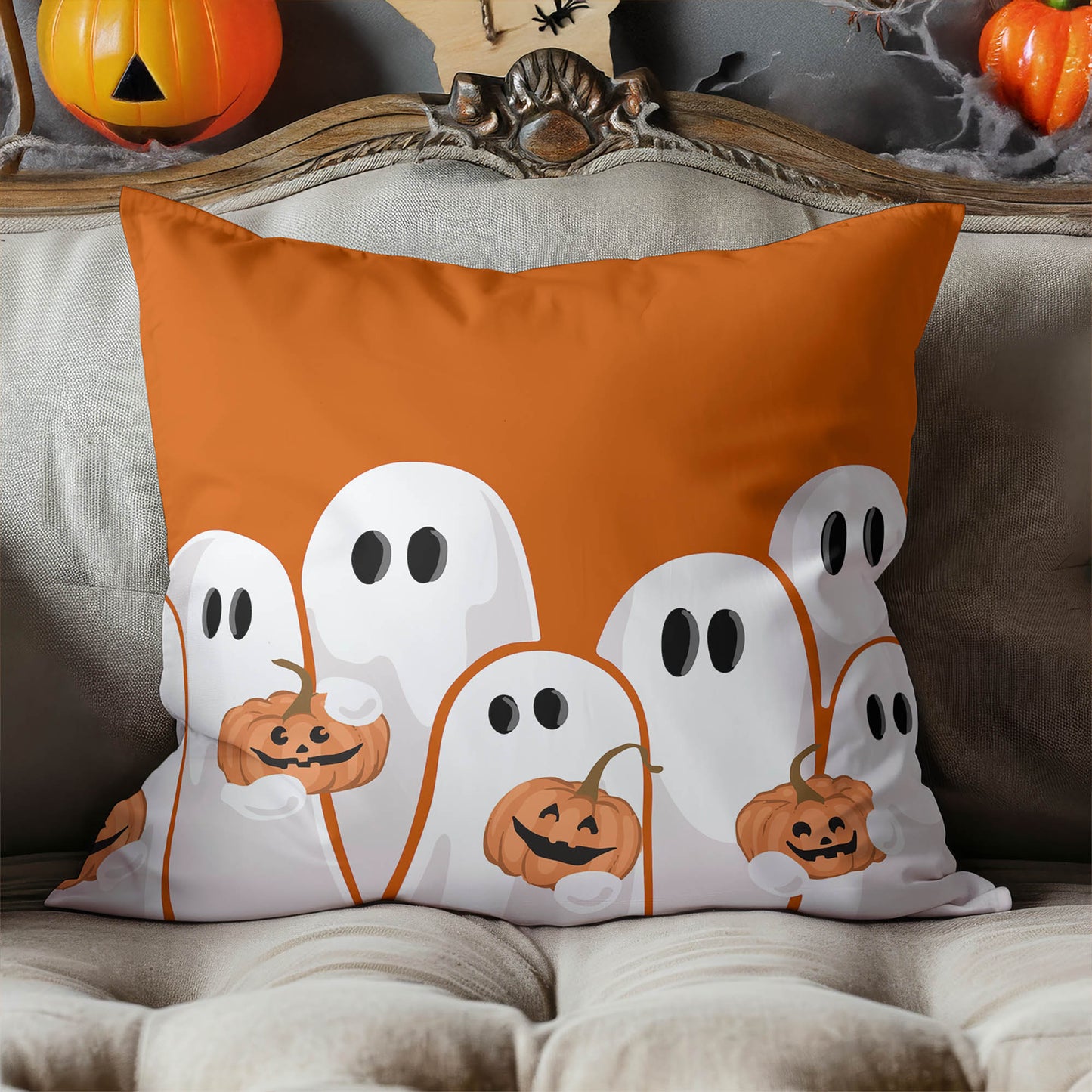 Ghosts & Pumpkins Decorative Seasonal Throw Pillow