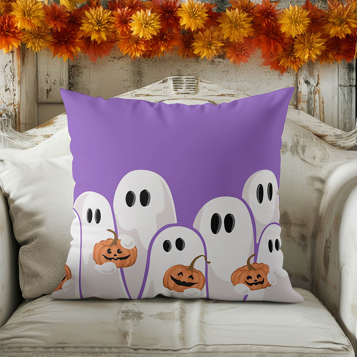 Ghosts & Pumpkins Decorative Seasonal Throw Pillow