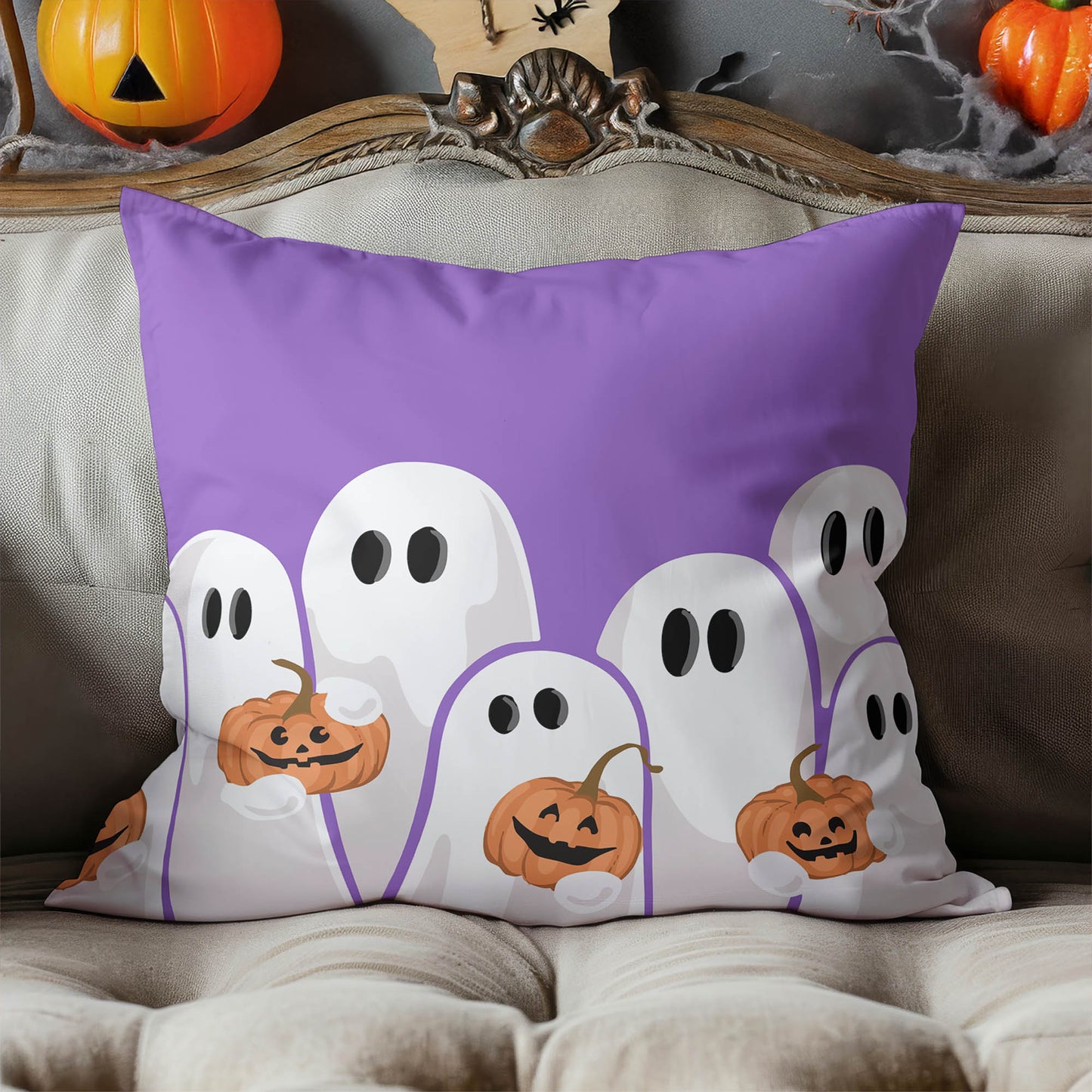 Ghosts & Pumpkins Decorative Seasonal Throw Pillow