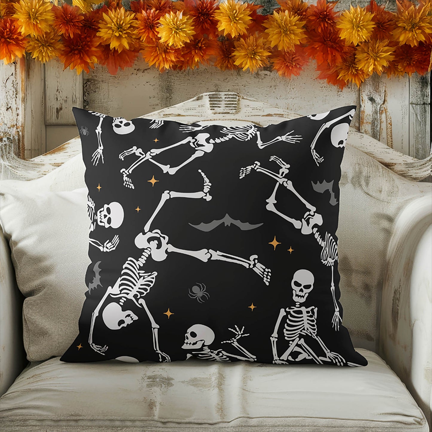 Skeleton Boogie Decorative Seasonal Throw Pillow