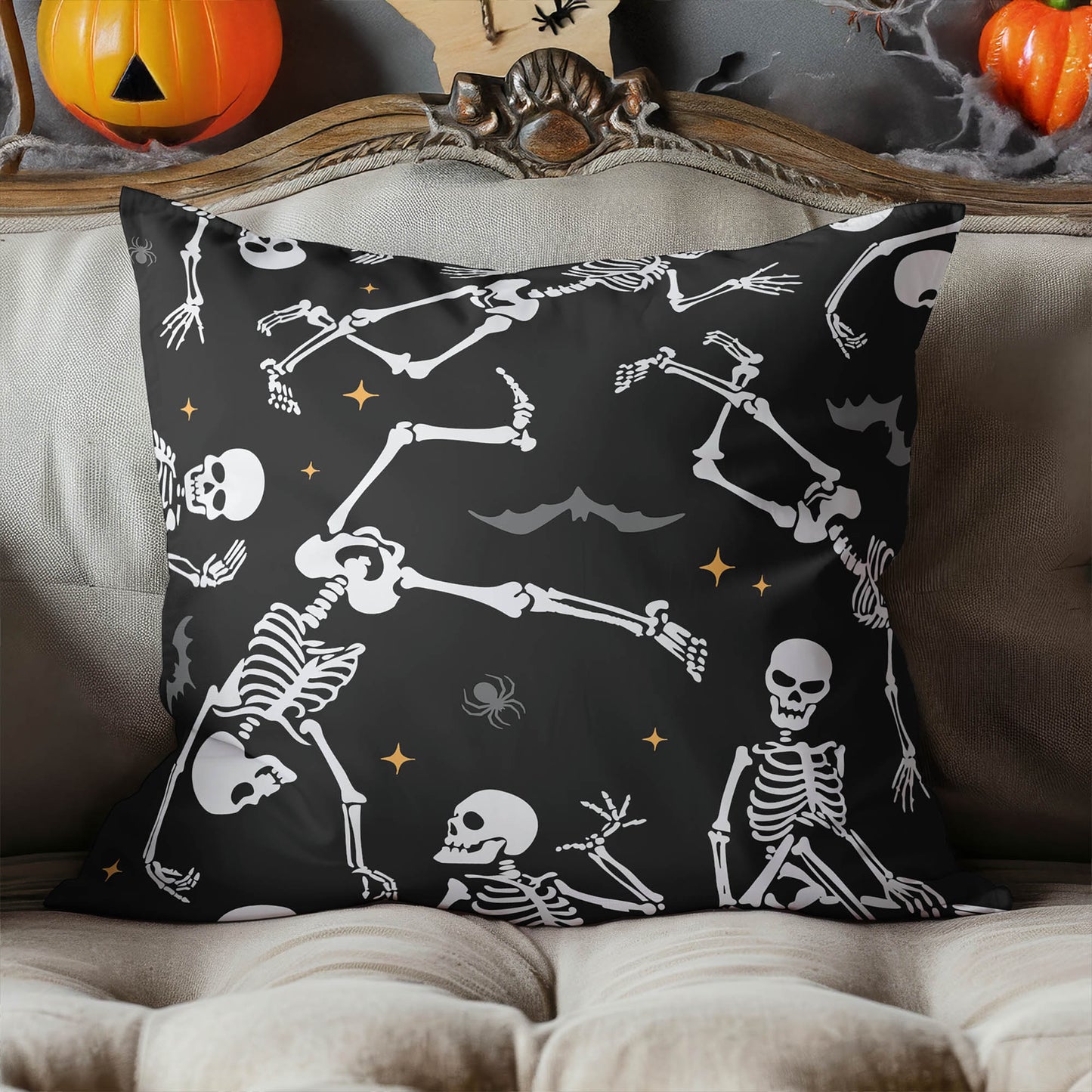 Skeleton Boogie Decorative Seasonal Throw Pillow