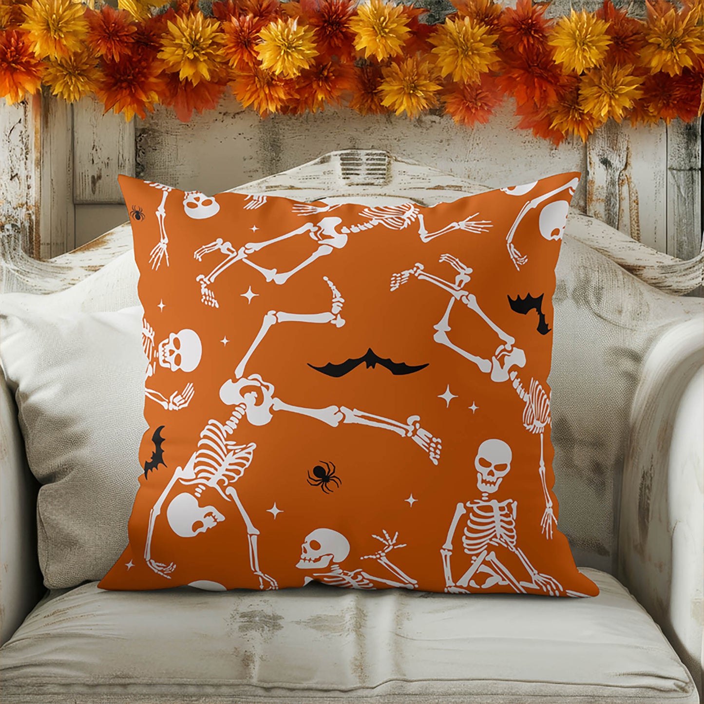 Skeleton Boogie Decorative Seasonal Throw Pillow