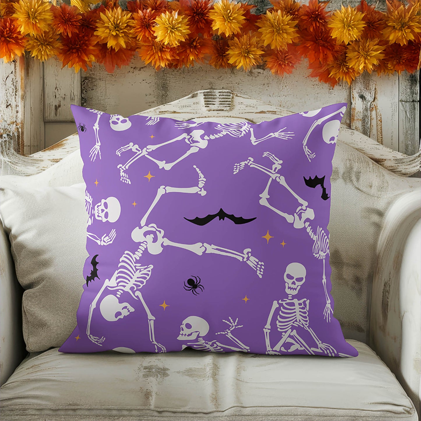 Skeleton Boogie Decorative Seasonal Throw Pillow