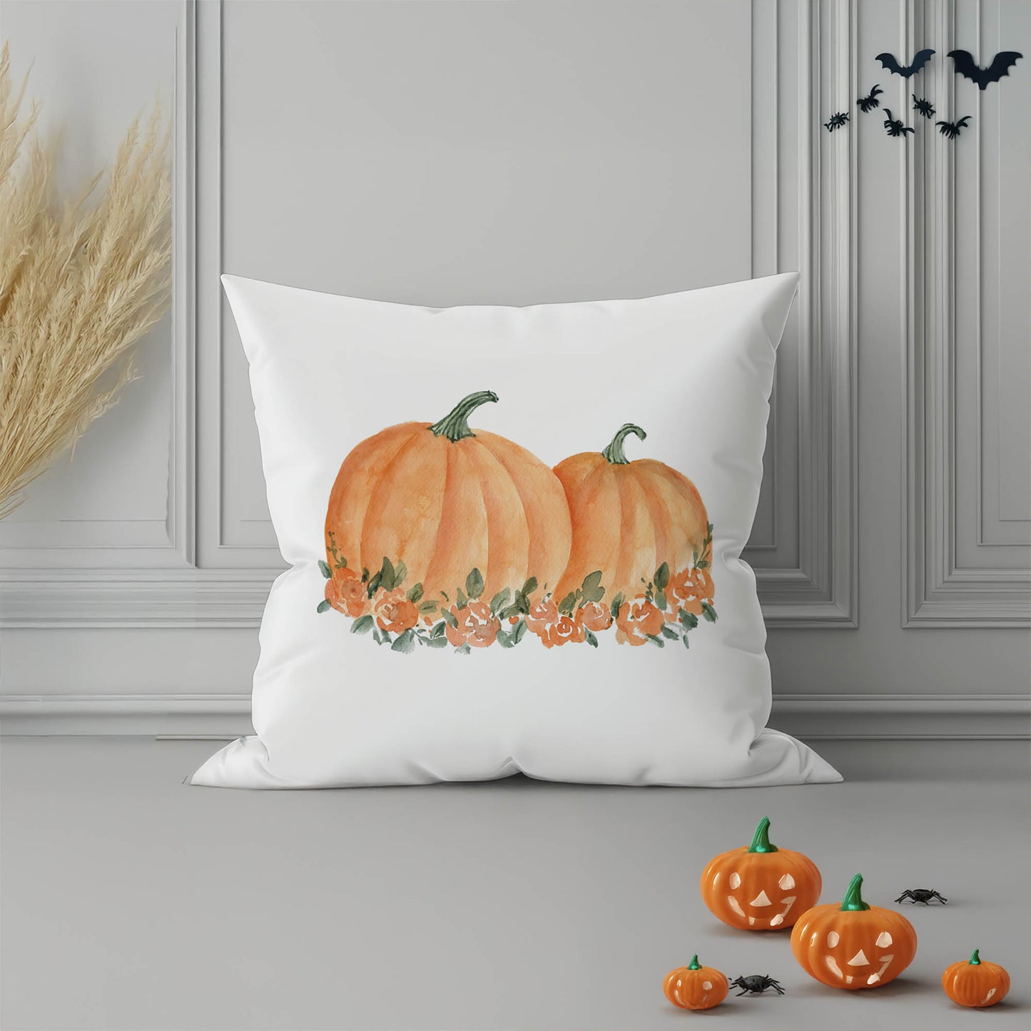 Pumpkin Patch Blooms Decorative Seasonal Throw Pillow