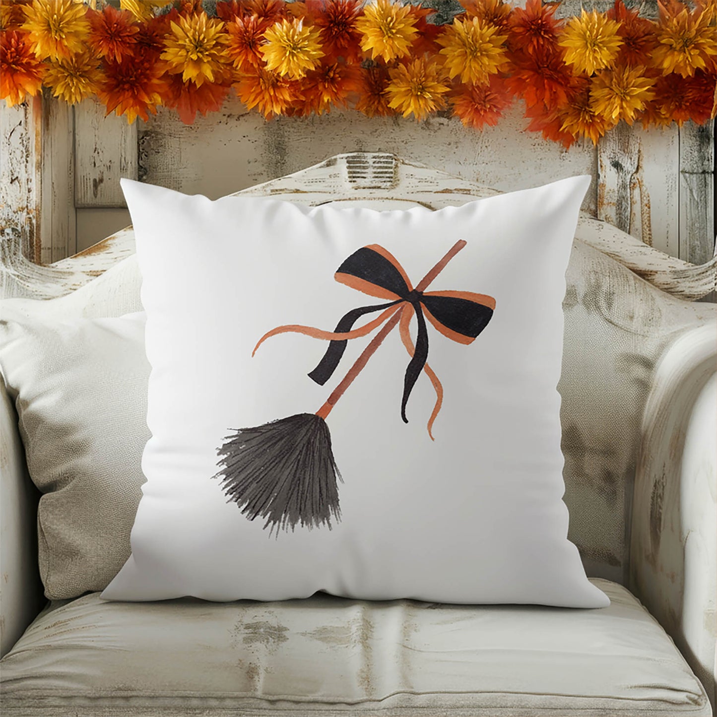 WitchÕs Broom Decorative Seasonal Throw Pillow