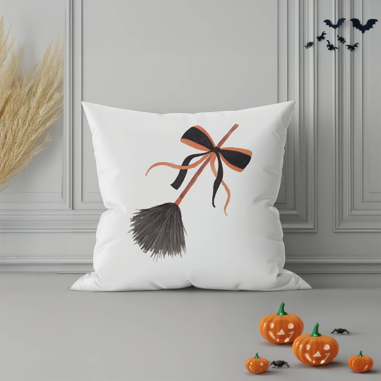 WitchÕs Broom Decorative Seasonal Throw Pillow
