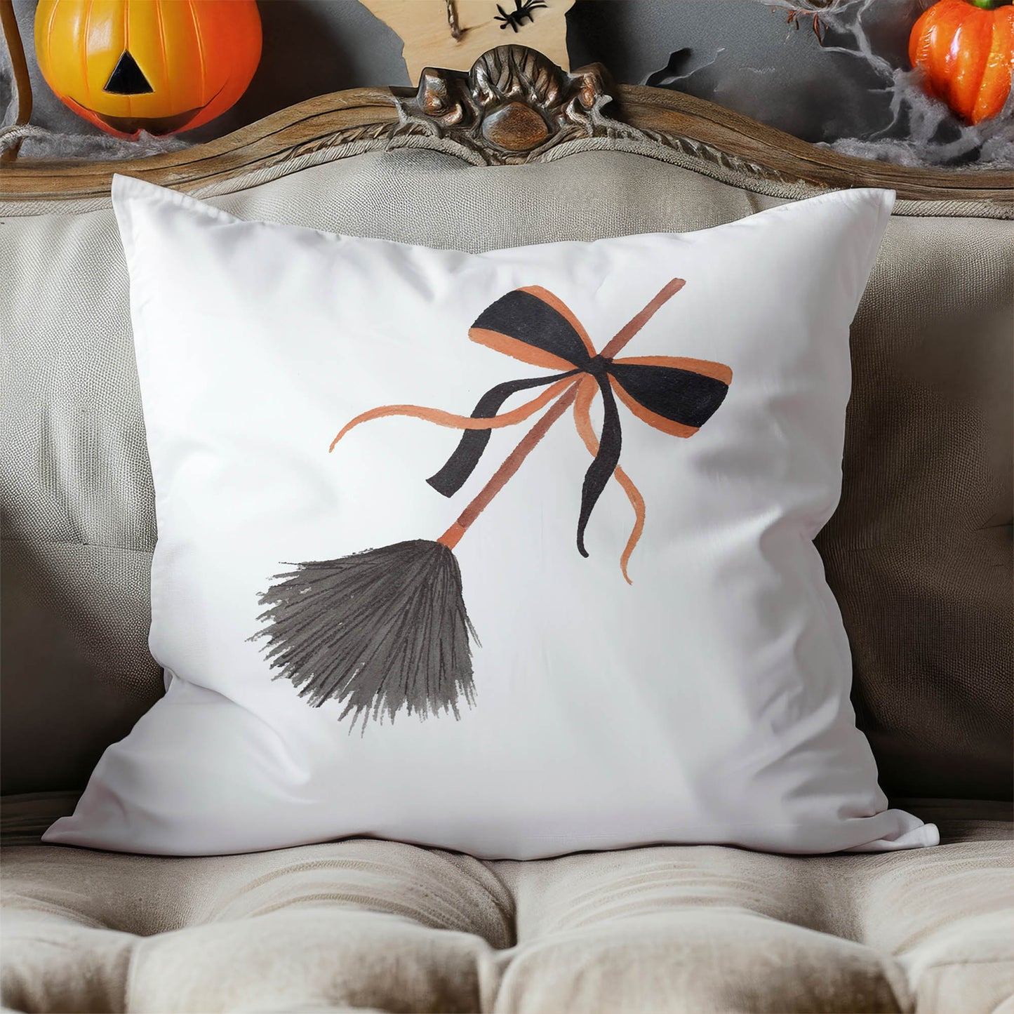 WitchÕs Broom Decorative Seasonal Throw Pillow