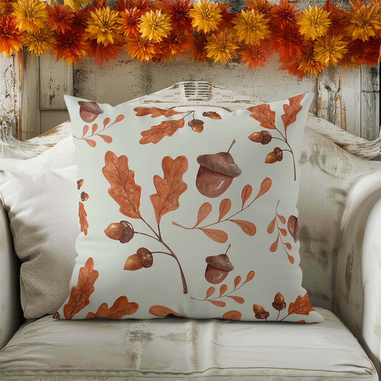 Acorn Flurry Decorative Seasonal Throw Pillow
