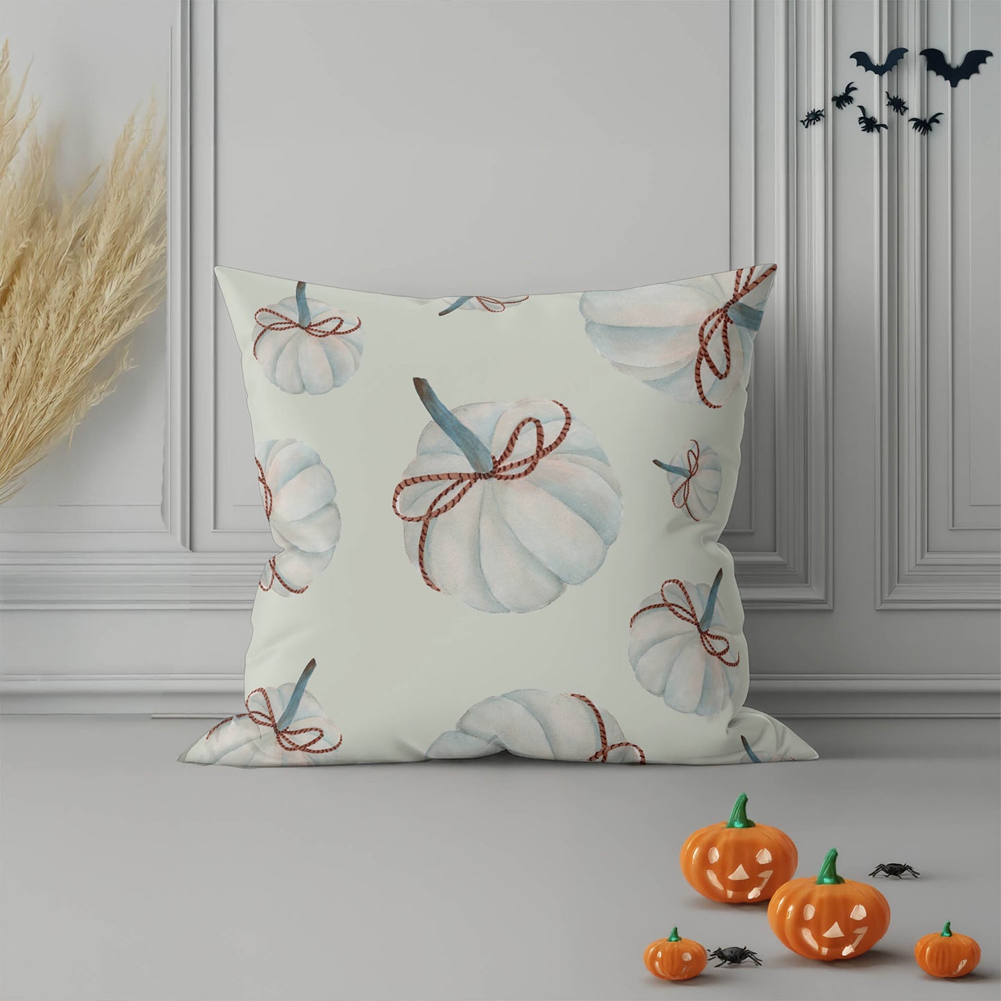 Frosted Pumpkin with Bow Decorative Seasonal Throw Pillow
