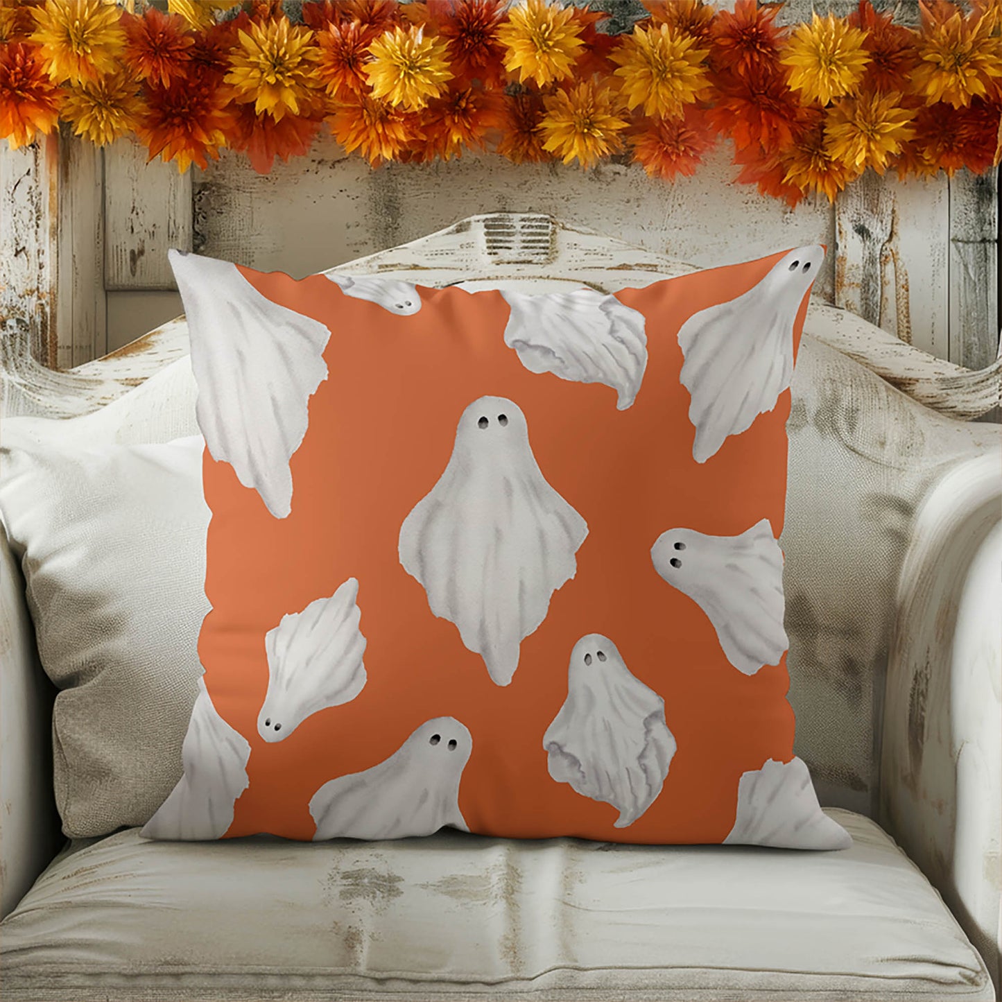 Spooky Ghost Decorative Seasonal Throw Pillow