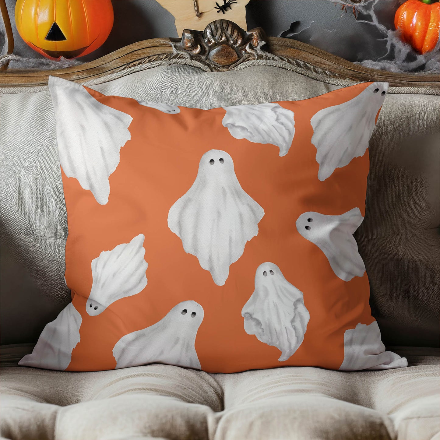 Spooky Ghost Decorative Seasonal Throw Pillow