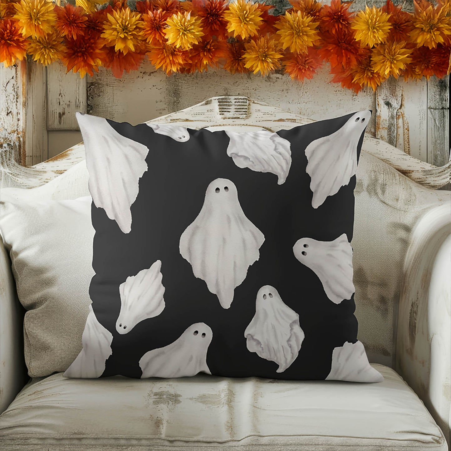Spooky Ghost Decorative Seasonal Throw Pillow