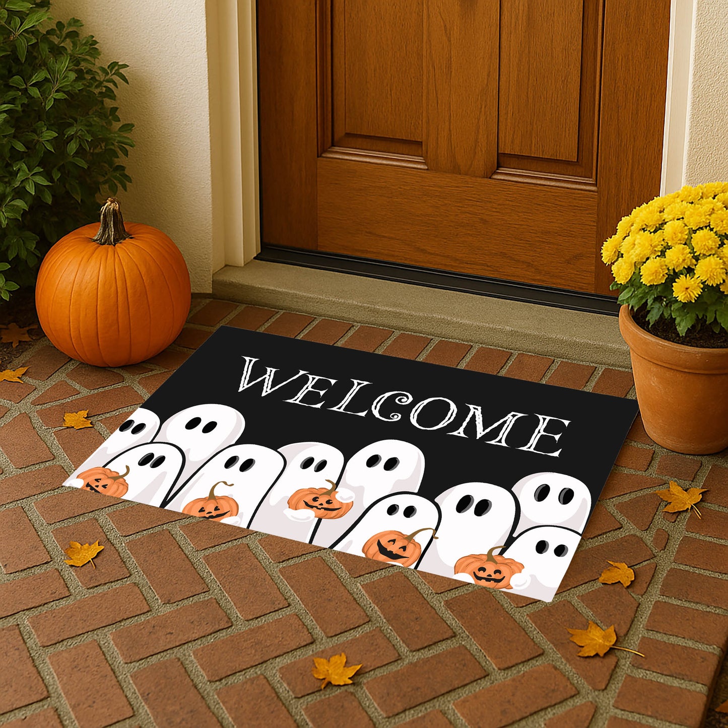 Ghosts & Pumpkins Welcome Outdoor Door Mat