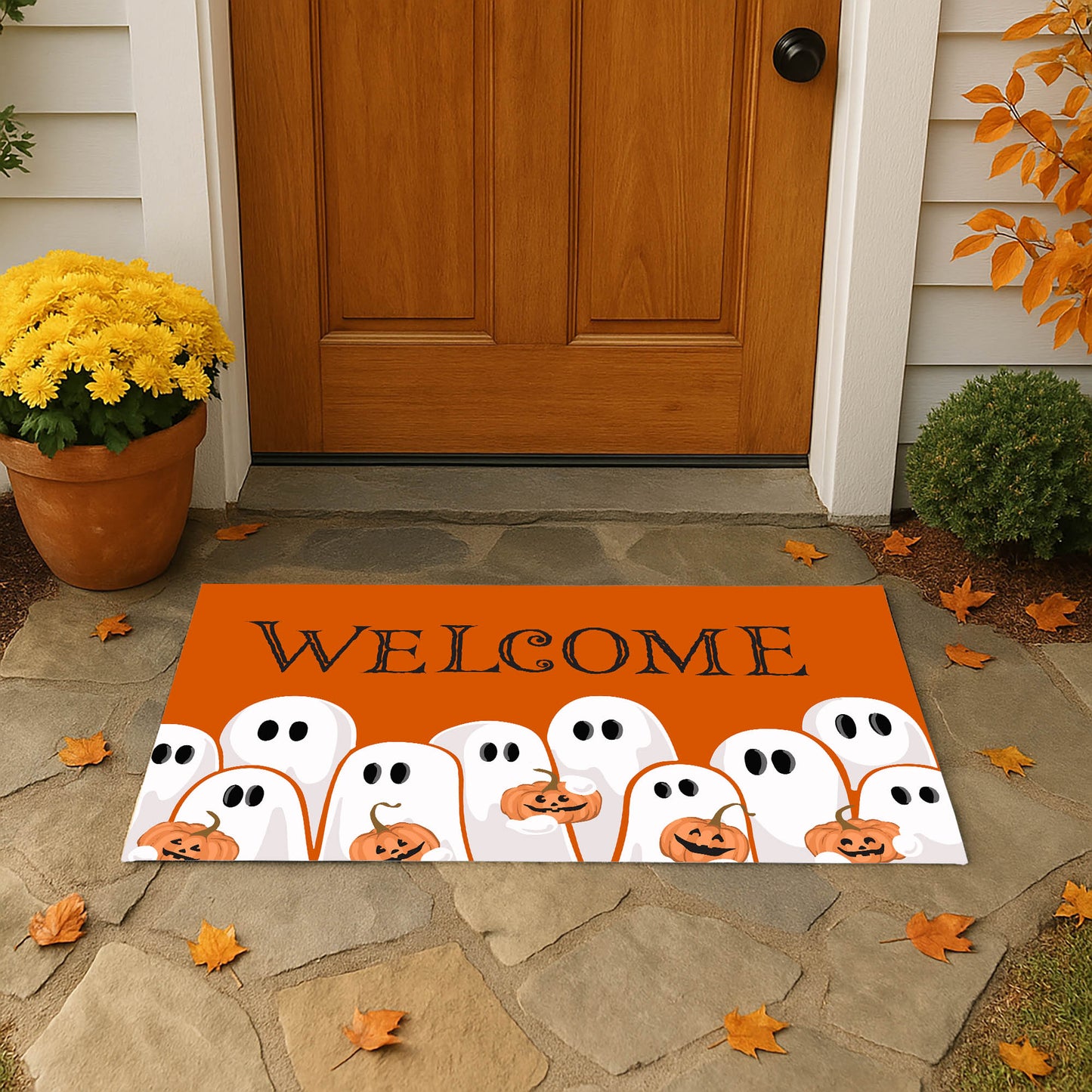 Ghosts & Pumpkins Welcome Outdoor Door Mat