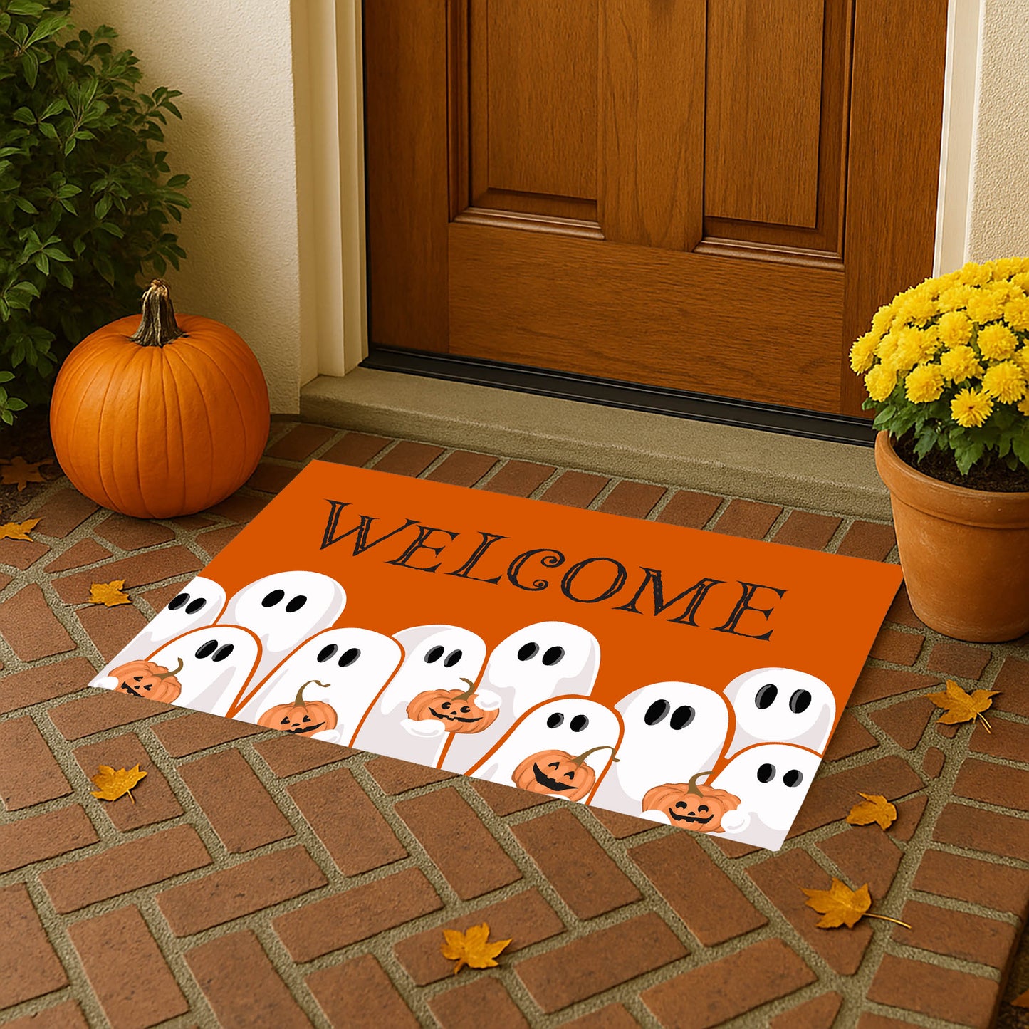 Ghosts & Pumpkins Welcome Outdoor Door Mat