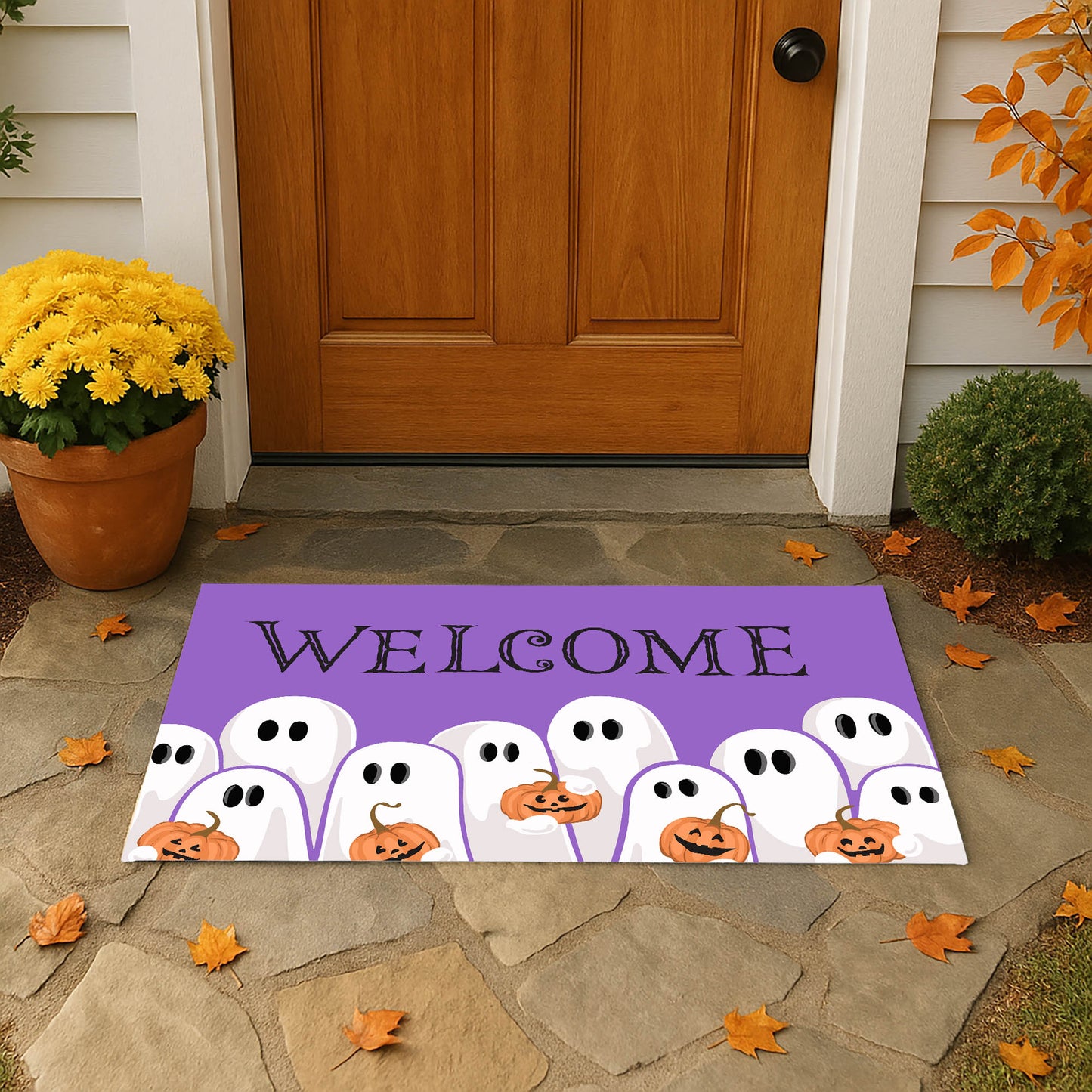 Ghosts & Pumpkins Welcome Outdoor Door Mat