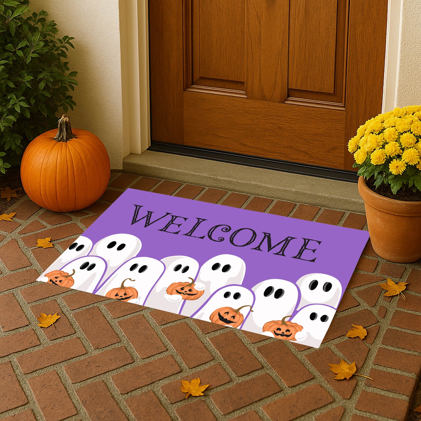 Ghosts & Pumpkins Welcome Outdoor Door Mat