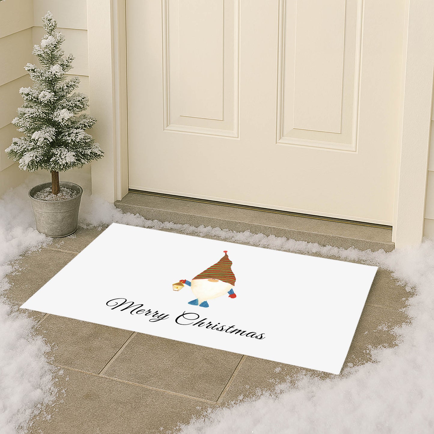 Merry Christmas Gnome Striped Outdoor Door Mat