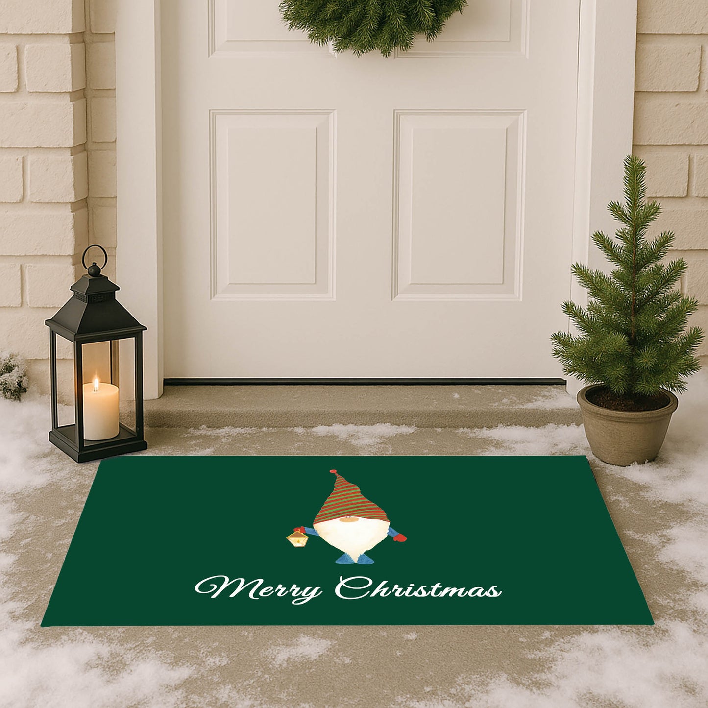 Merry Christmas Gnome Striped Outdoor Door Mat