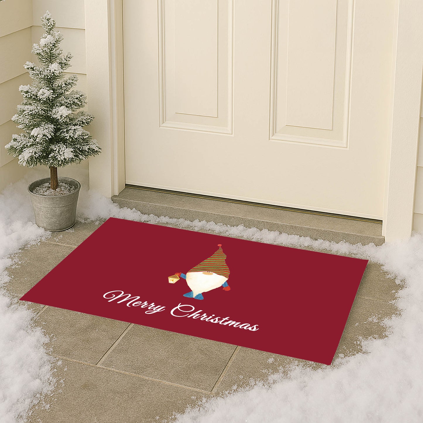 Merry Christmas Gnome Striped Outdoor Door Mat