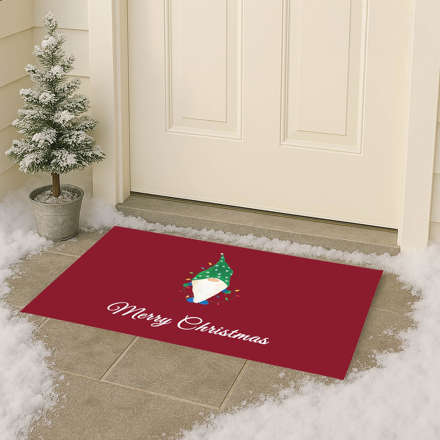 Merry Christmas Spotted Electric Christmas Gnome Outdoor Door Mat