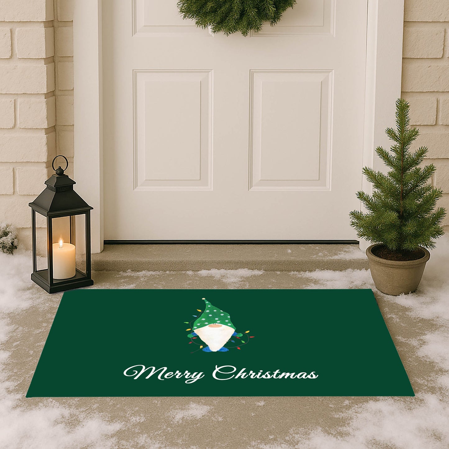 Merry Christmas Spotted Electric Christmas Gnome Outdoor Door Mat
