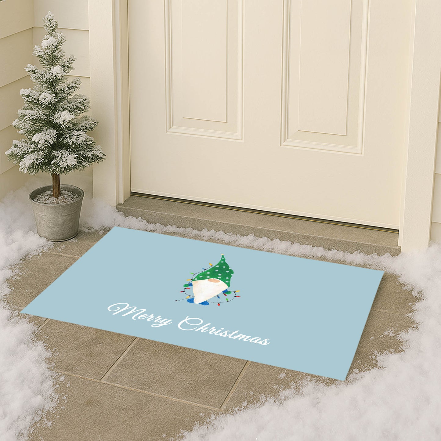 Merry Christmas Spotted Electric Christmas Gnome Outdoor Door Mat