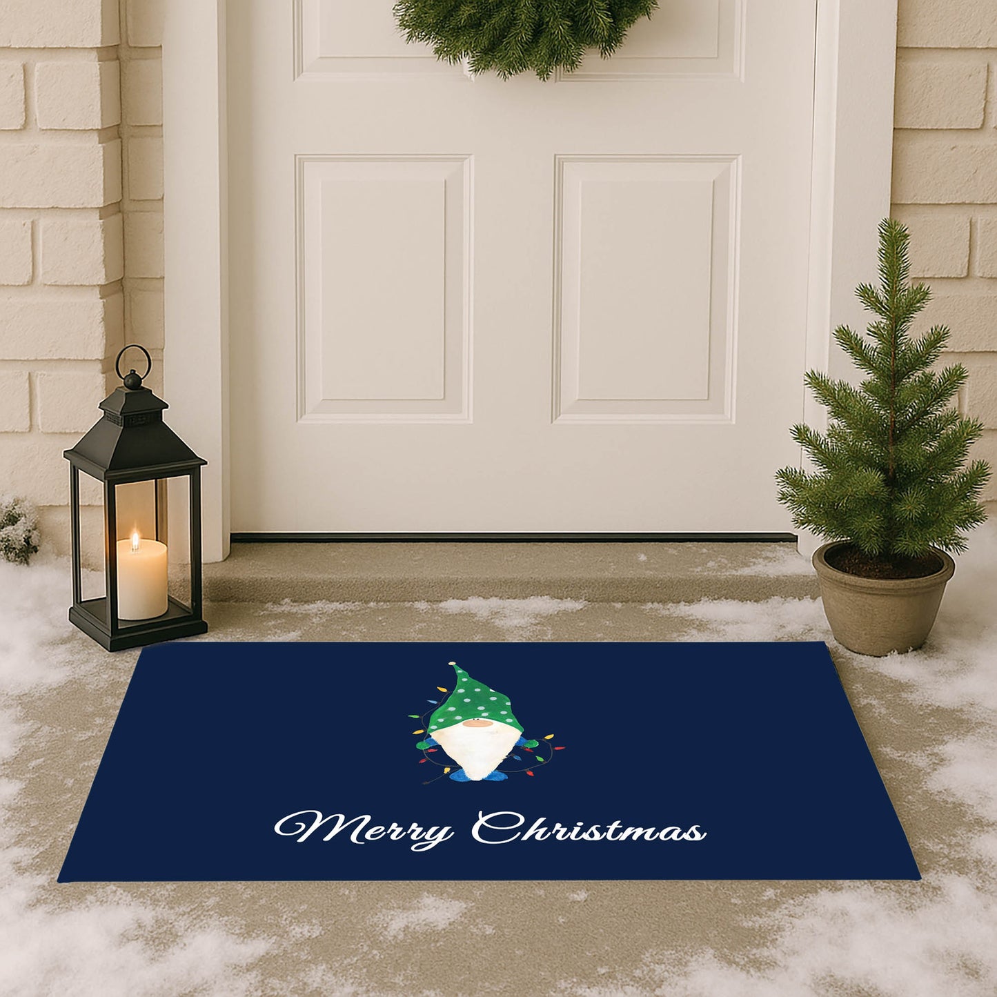 Merry Christmas Spotted Electric Christmas Gnome Outdoor Door Mat