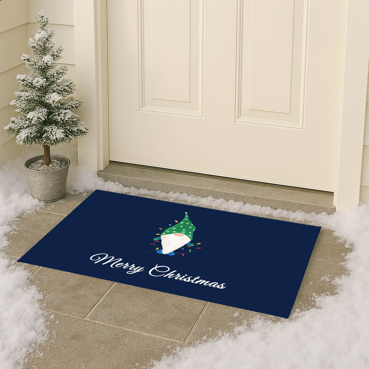 Merry Christmas Spotted Electric Christmas Gnome Outdoor Door Mat