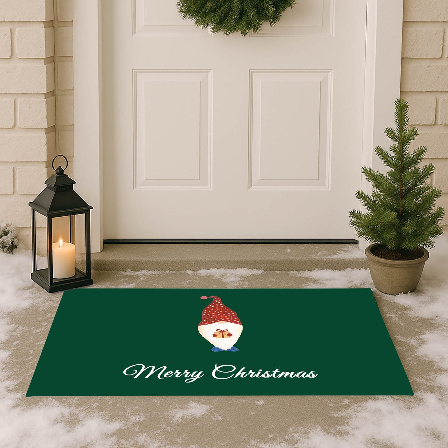 Merry Christmas Spotted Christmas Gnome Outdoor Door Mat