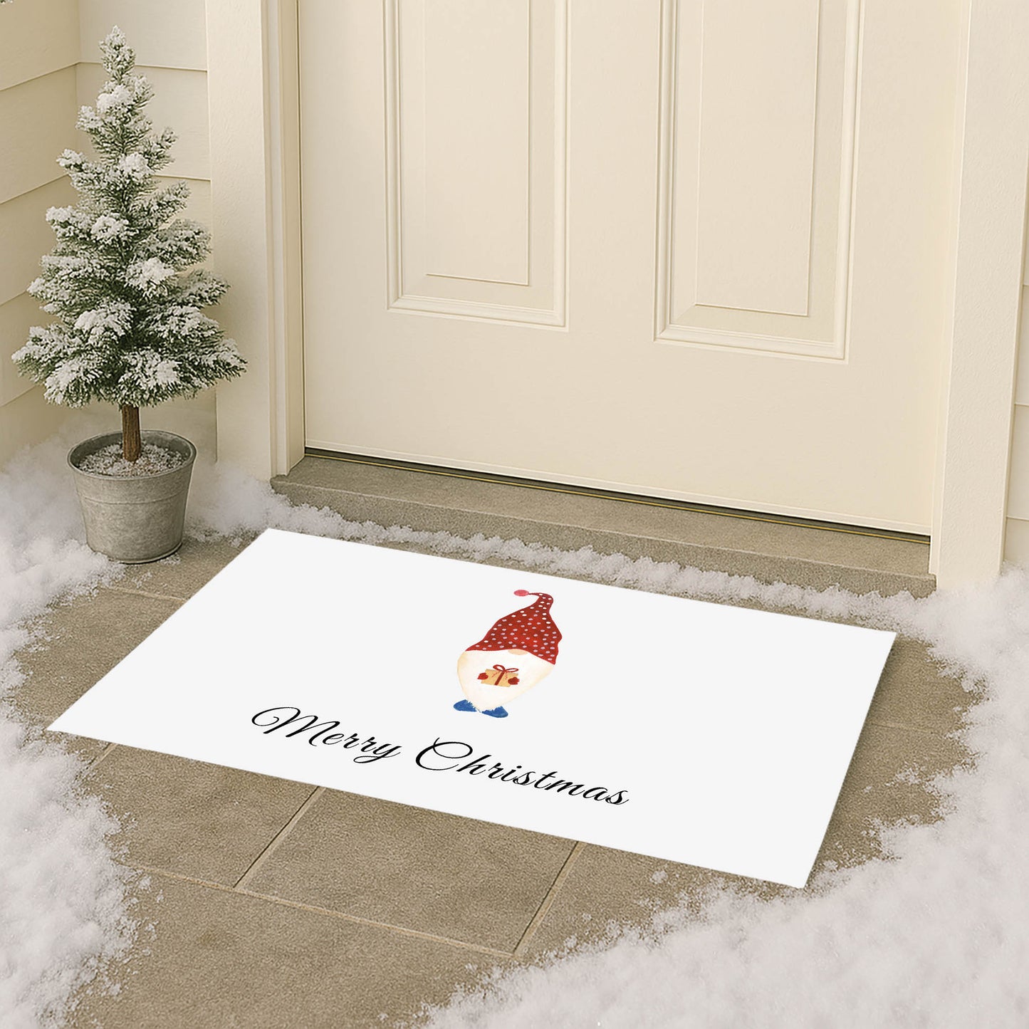 Merry Christmas Spotted Christmas Gnome Outdoor Door Mat