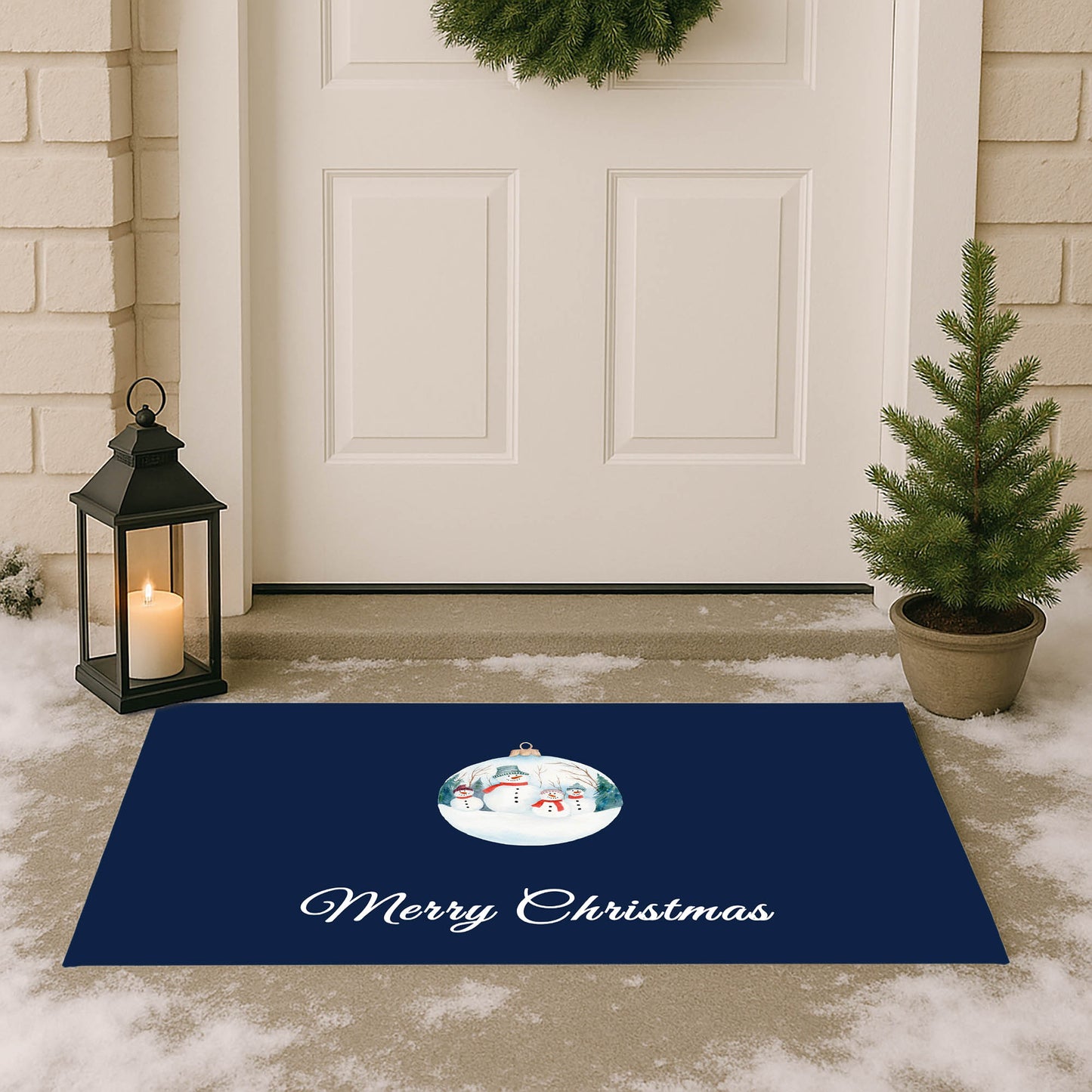 Merry Christmas Snowman Family Outdoor Door Mat